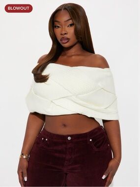 Fashion Nova Ivory Off-the-Shoulder Cropped Sweater